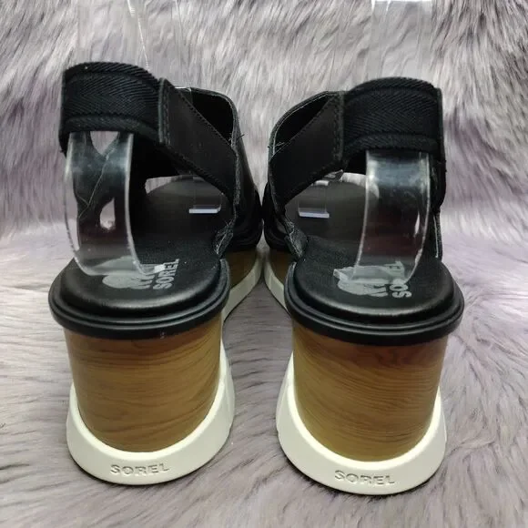 Sorel Joanie III Leather Slingback Open Toe Platform Sandals Women Size 10 Black - Picture 5 of 9